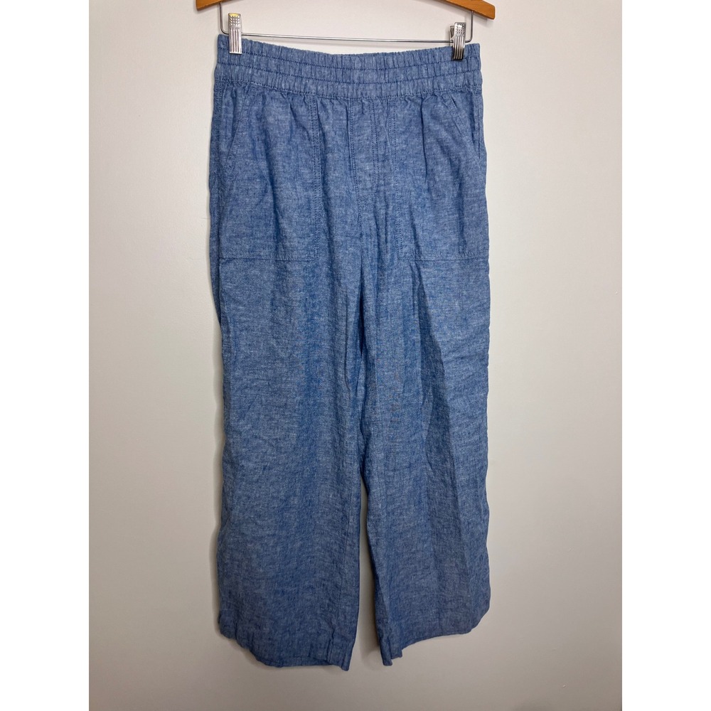 St. John's Bay Pants Womens PM Blue Excellent Linen Blend Wide Leg Elastic Waist